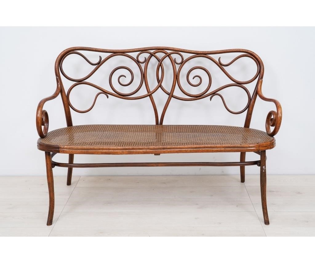 Bentwood settee marked "Thonet"