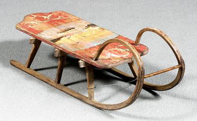 Bentwood sled, traces old paint