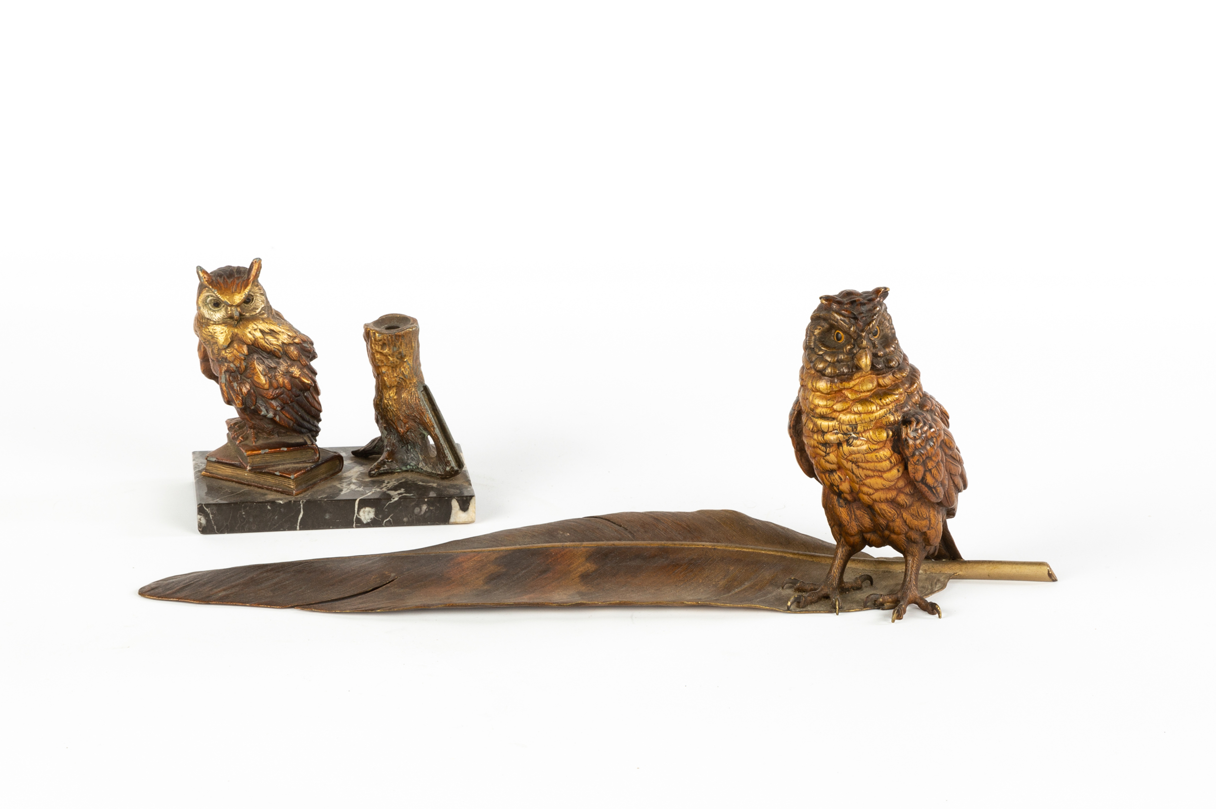 BERGMAN BRONZE OWL INKWELL WITH