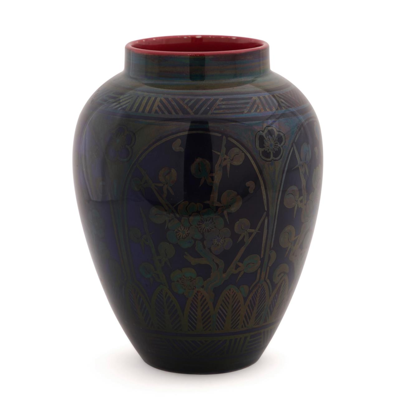 BERNARD MOORE FLAMBE PRUNUS VASE,