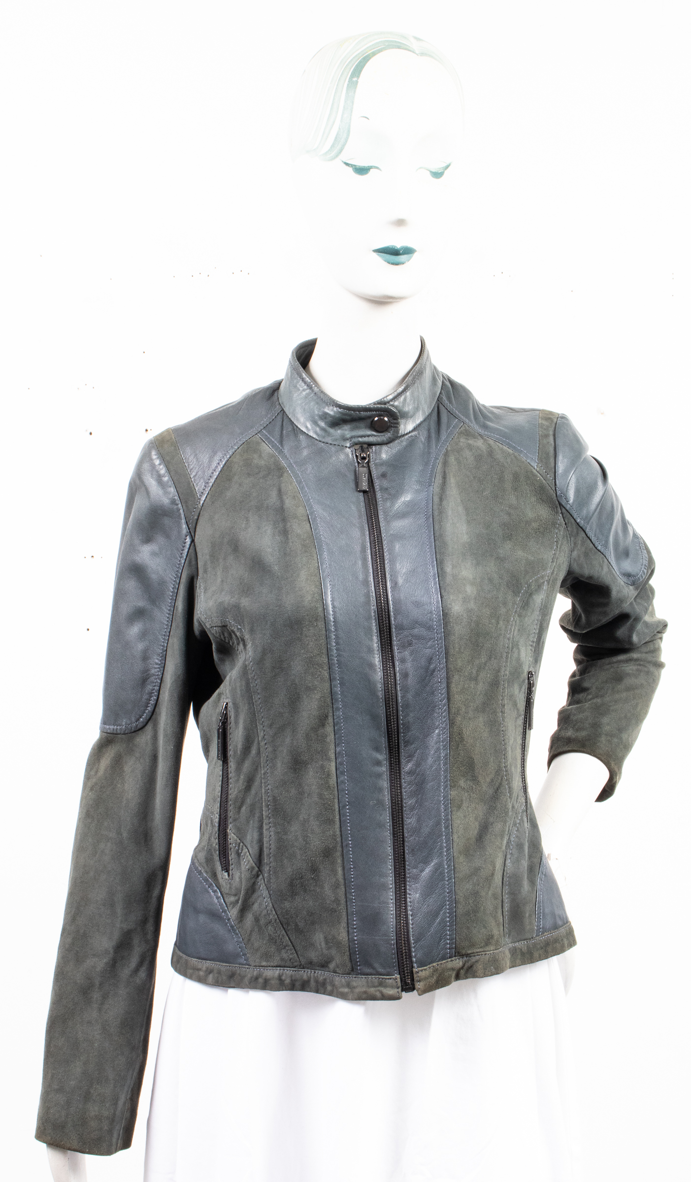 BERNARDO BLUE LEATHER AND SUEDE