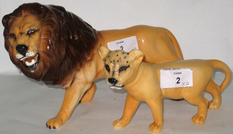 Beswick Lion 2089 and Lion Cub 2098