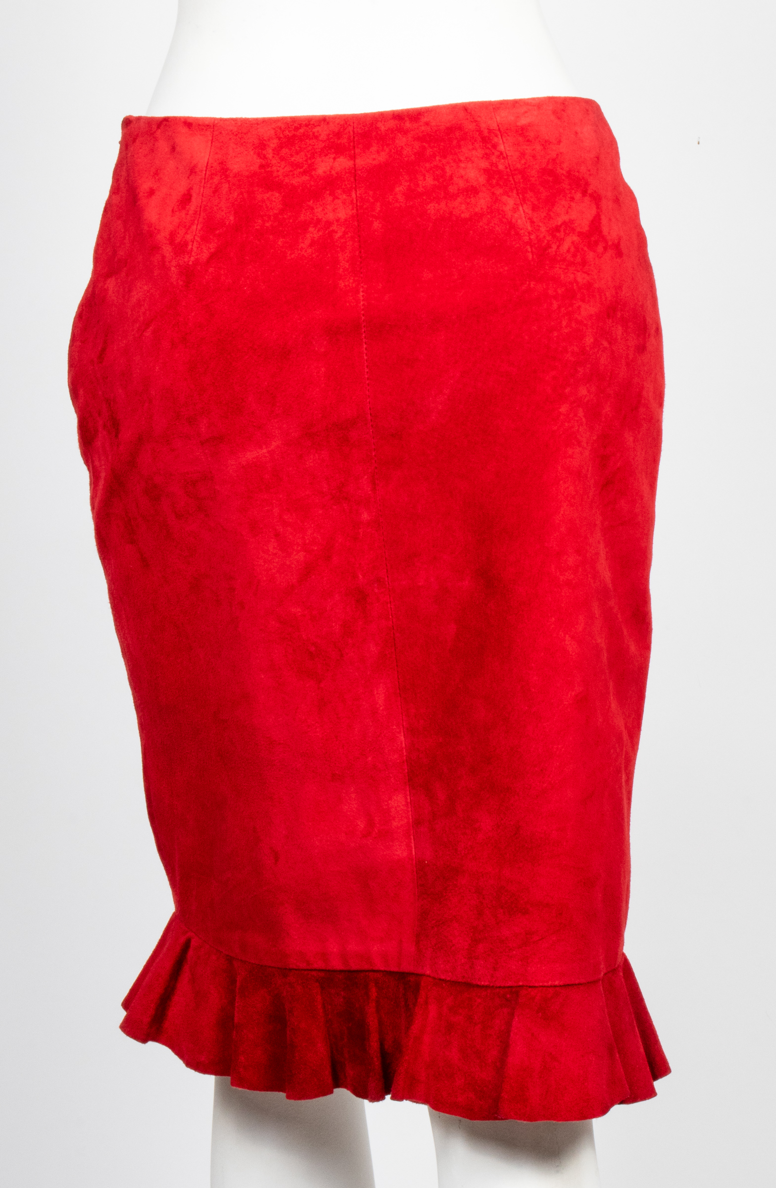 BETSY JOHNSON RED SUEDE RUFFLED