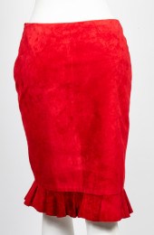 BETSY JOHNSON RED SUEDE RUFFLE
