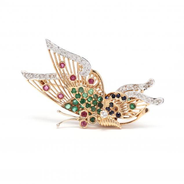 BI-COLOR GOLD AND GEM-SET BUTTERFLY
