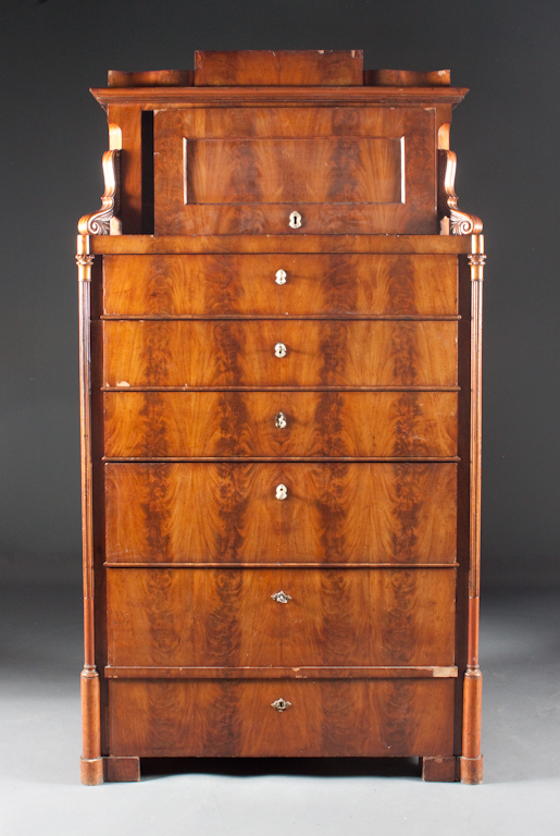 Biedermeier walnut tall chest of