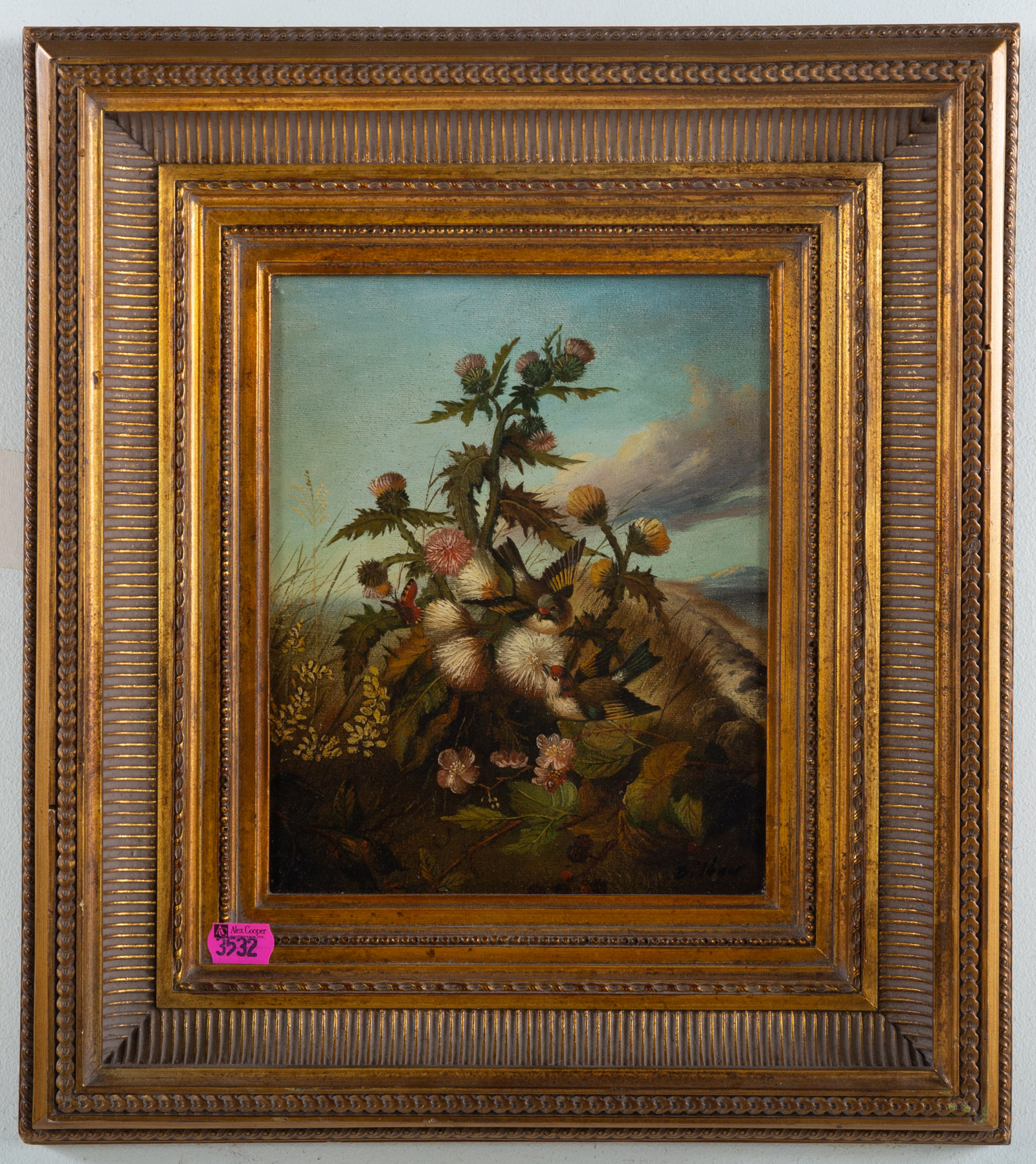 BILBOW. BIRDS AMONG THISTLES, OIL