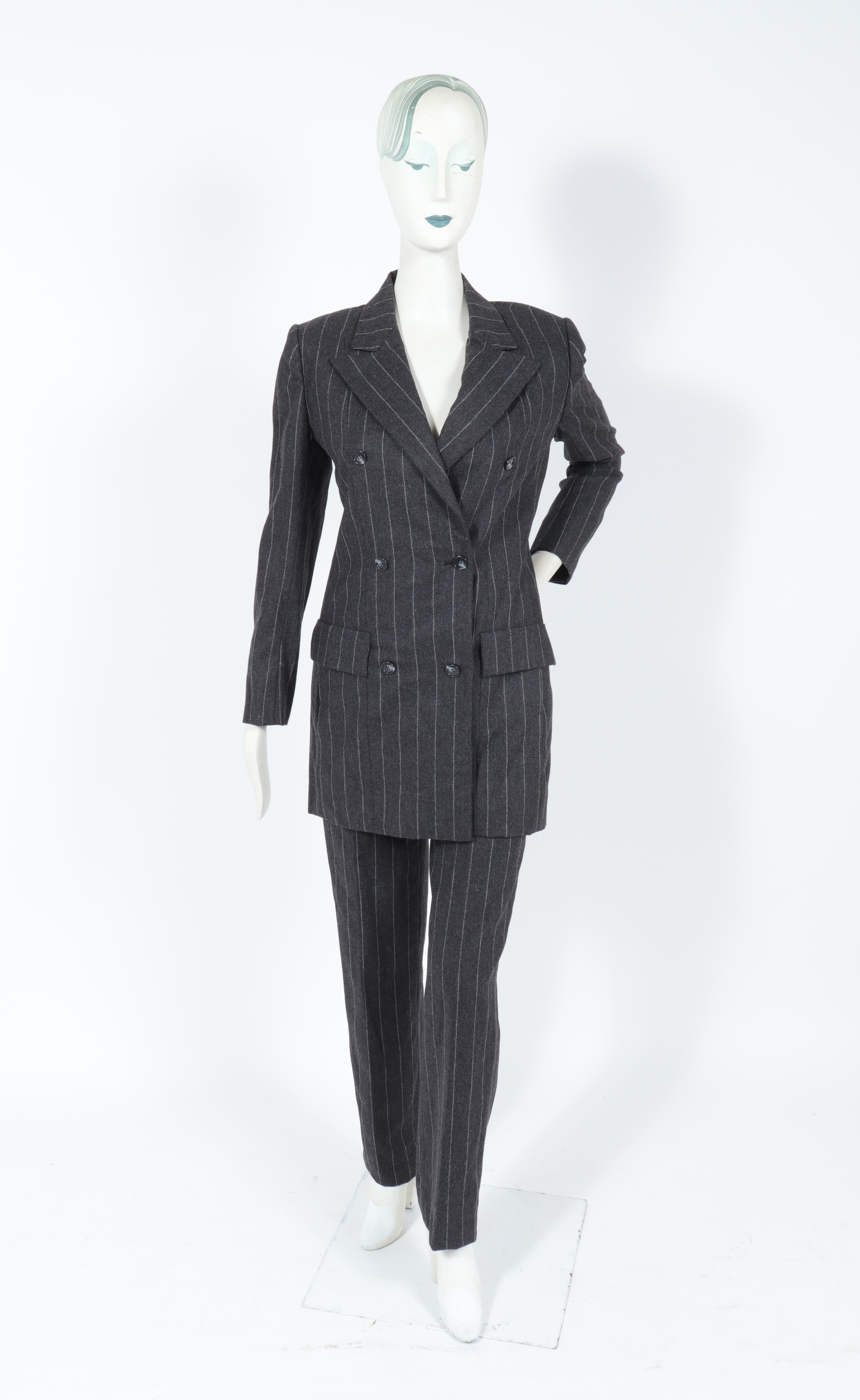 BILL BLASS STRIPED WOOL PANT SUIT