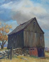 BILL ELY GOUACHE BARN IN LANDS