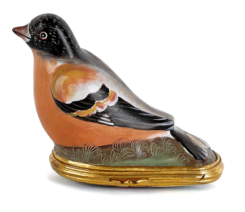 Bilston enameled bomboniere bird