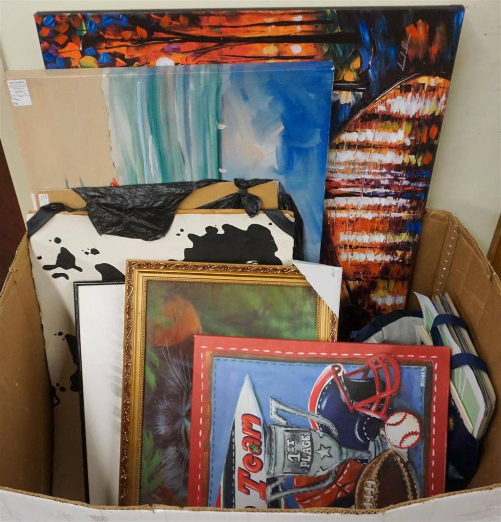 BIN OF ASSORTED WORKS OF ART,