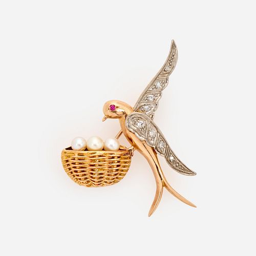 BIRD AND BASKET BROOCH: DIAMOND,