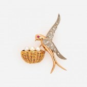 BIRD AND BASKET BROOCH: DIAMON