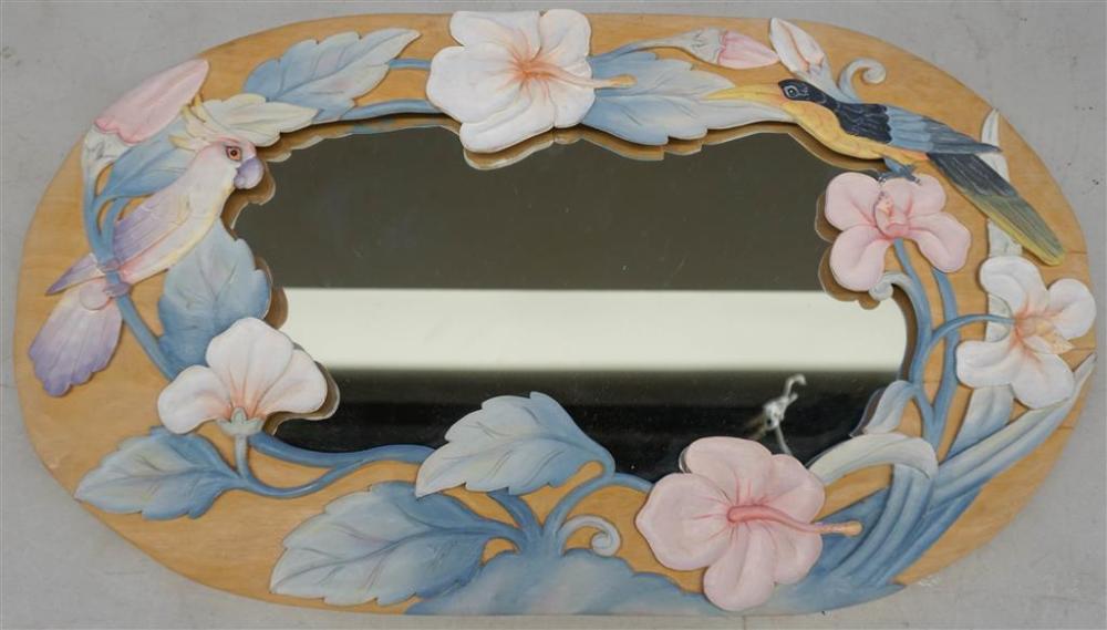 BIRD AND FLORAL DECORATED WOOD