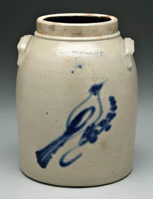 Bird decorated stoneware jar, two
