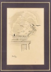 BIRD ON A ROOFTOP, 1934, WATER