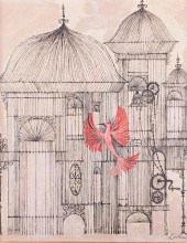 BIRD WITH OPULENT CAGES OIL ON
