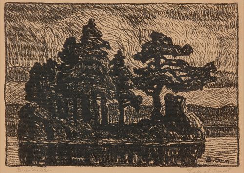 BIRGER SANDZEN 'LAKE AT SUNSET'