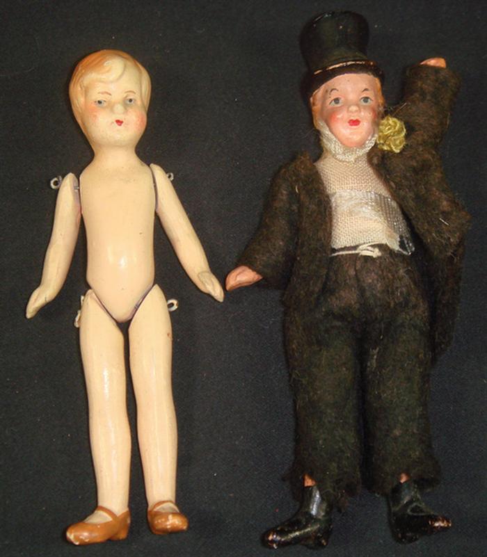 Bisque Dollhouse dolls, 3 1/2