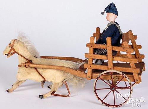 BISQUE HEAD FIGURE IN CART, WITH