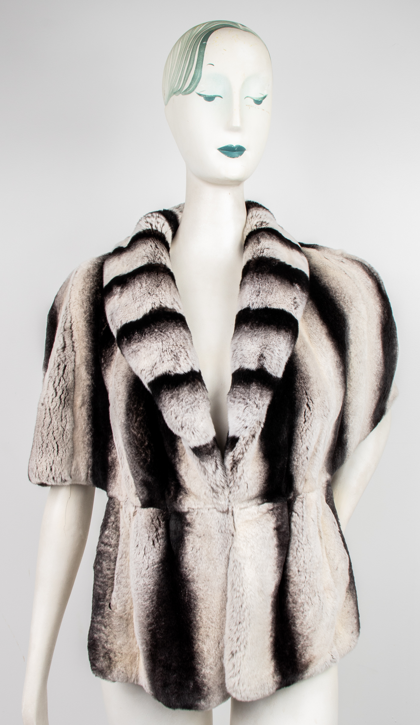 BLACK AND GREY RABBIT FUR SHAWL /