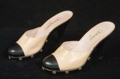 Black and tan Chanel high-heel