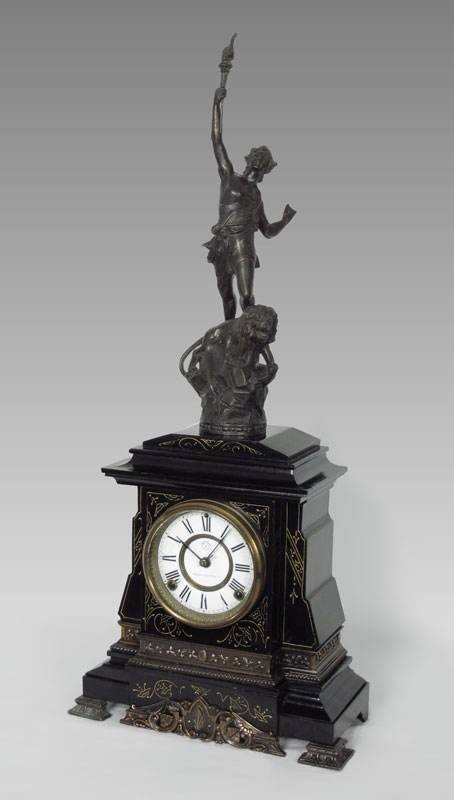 BLACK ANSONIA FIGURAL CLOCK: Cast