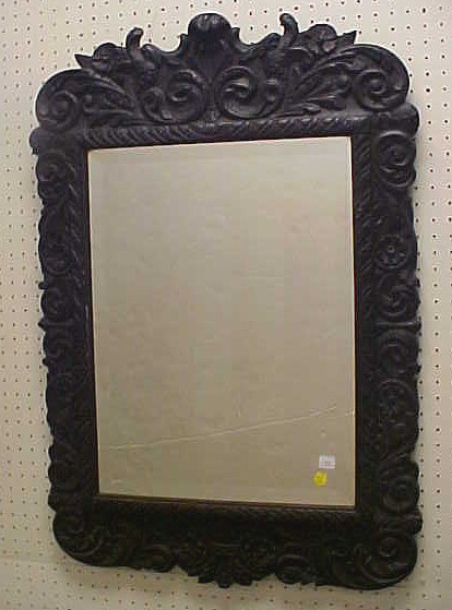 Black carved wood frame mirror 