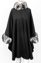 BLACK CASHMERE CAPE WITH CHINC