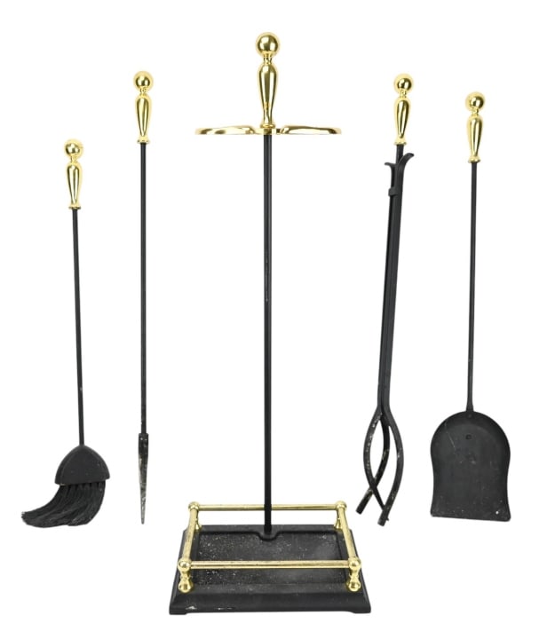 BLACK CAST IRON & BRASS 4-PIECE