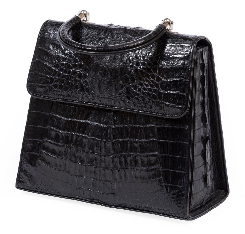 BLACK CROCODILE TOP HANDLE