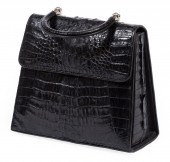 BLACK CROCODILE TOP HANDLE PUR