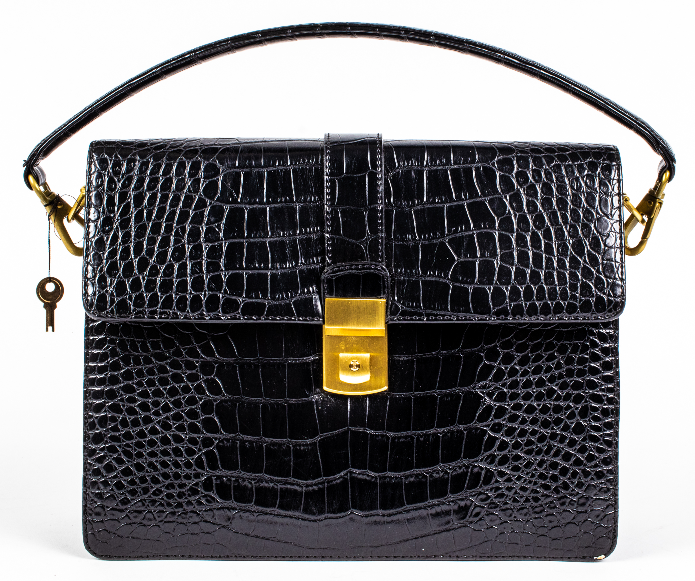 BLACK EMBOSSED FAUX LEATHER HANDBAG
