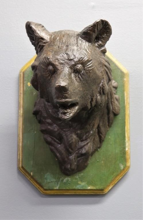 Black Forest carved bear head, 12"h