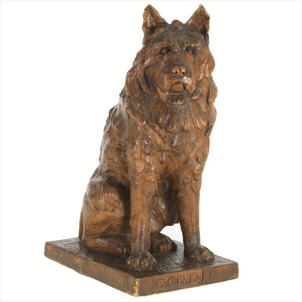 BLACK FOREST CARVED DOG SCULPTURE