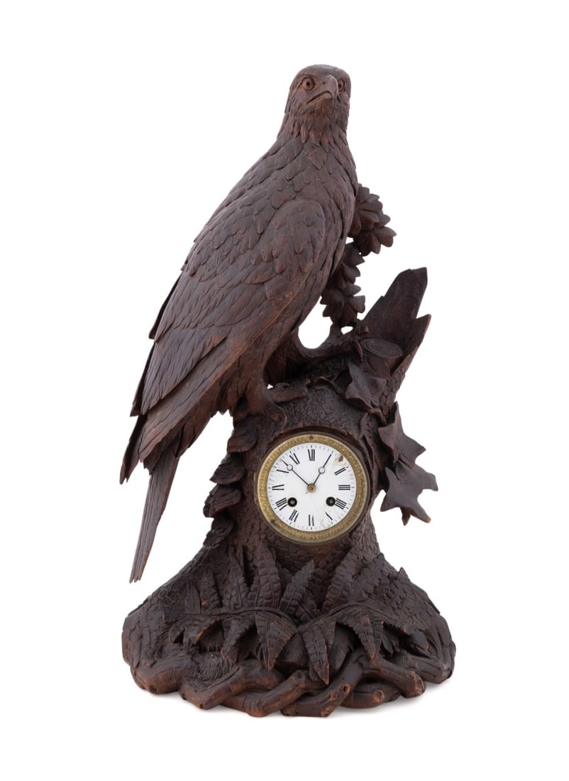BLACK FOREST CARVED EAGLE CLOCK
