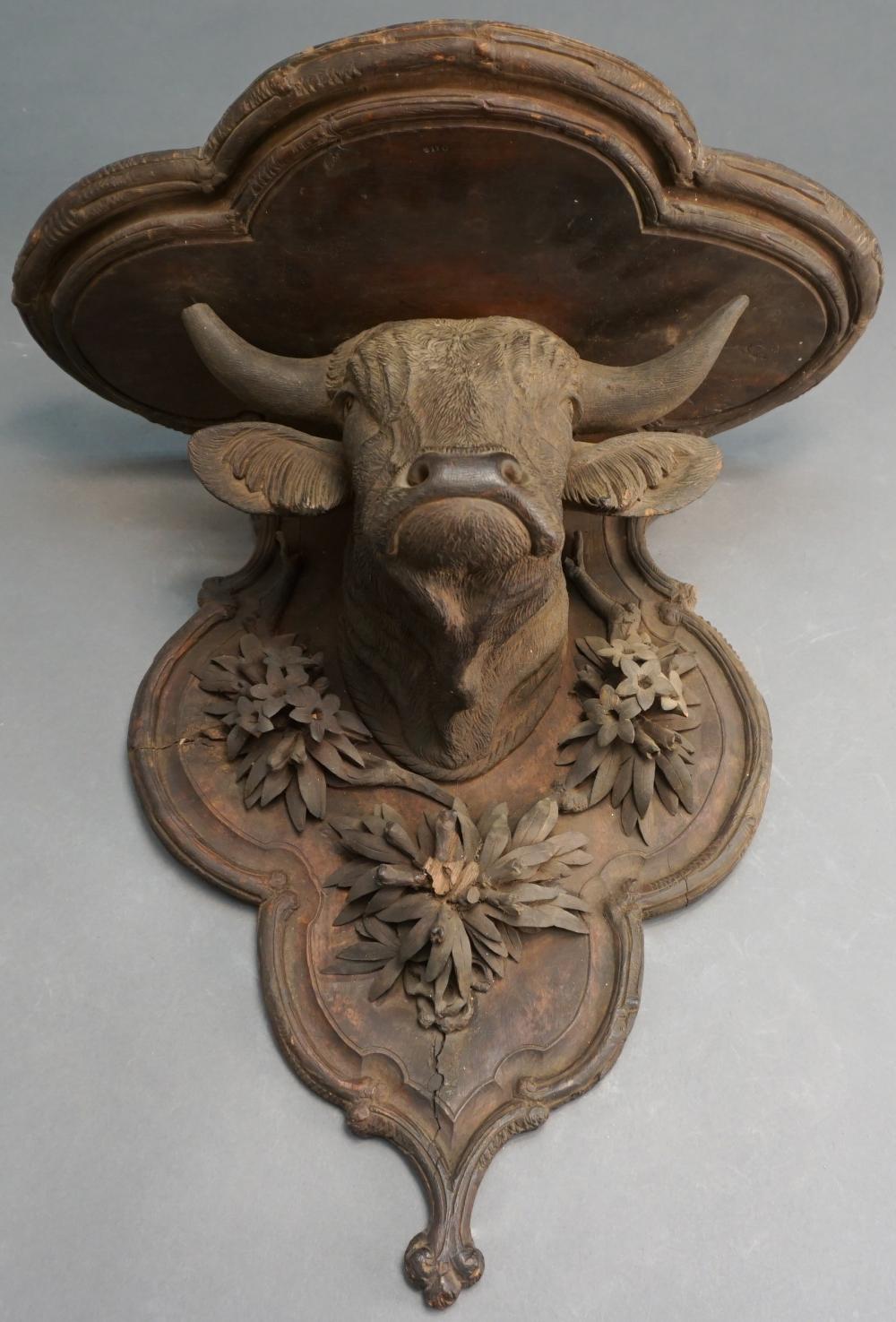 BLACK FOREST CARVED 'OX' WALL SHELF