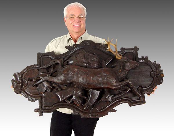 BLACK FOREST CARVED STAG AND HUNT