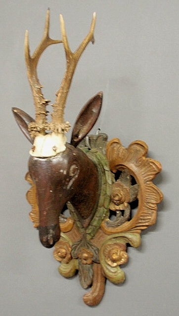 Black Forest carved stag head