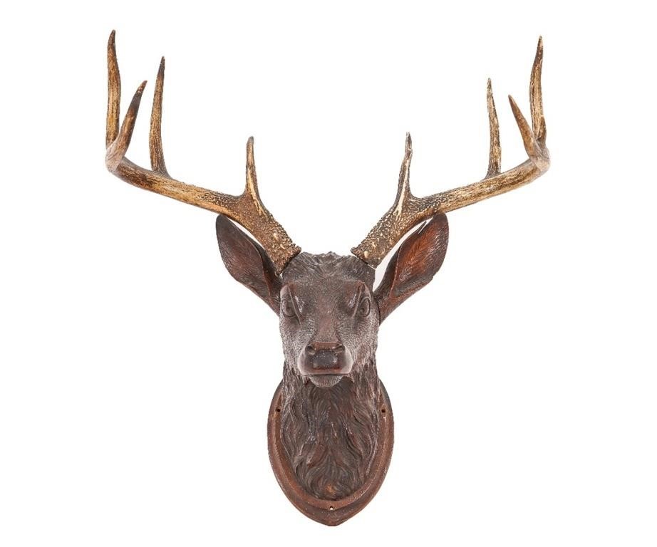 Black Forest carved stag head, late