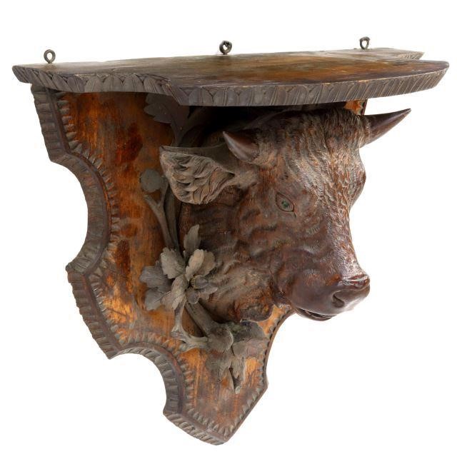 BLACK FOREST CARVED STEER HEAD WALL