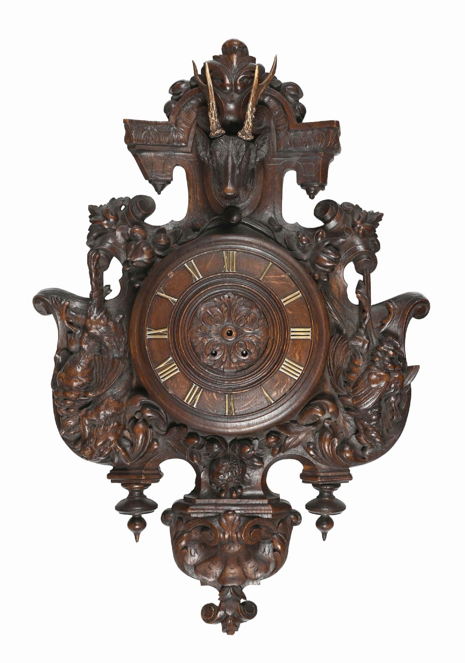 BLACK FOREST CARVED WALL CLOCK WITH