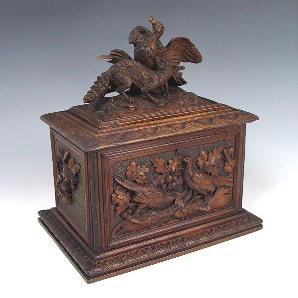 BLACK FOREST CARVED WOOD HUMIDOR: