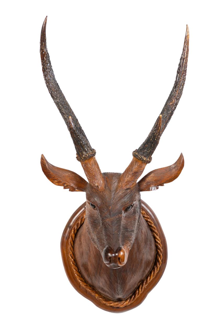 BLACK FOREST STYLE CARVED DEER HEAD