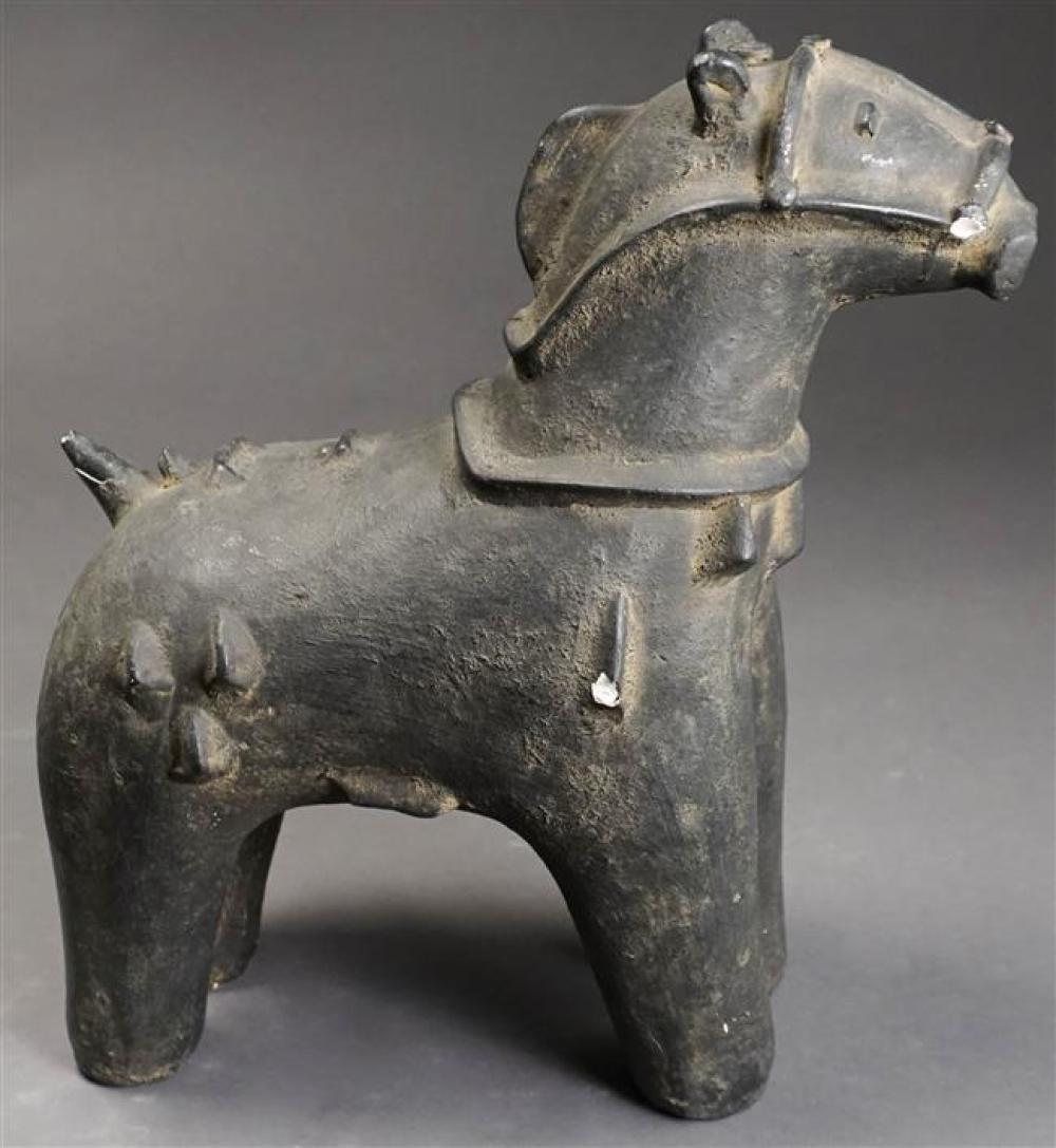 BLACK GLAZED POTTERY FIGURE OF
