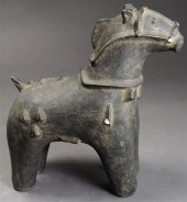BLACK GLAZED POTTERY FIGURE OF