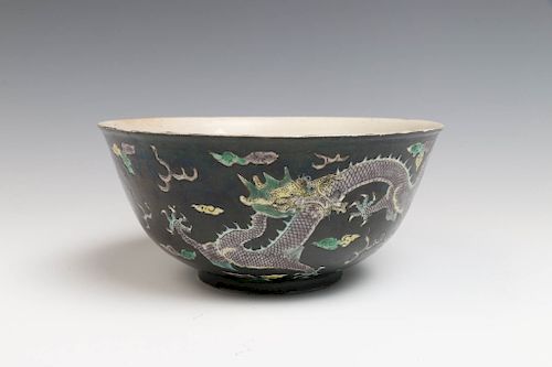 BLACK GROUND DRAGON BOWL, GUANGXU