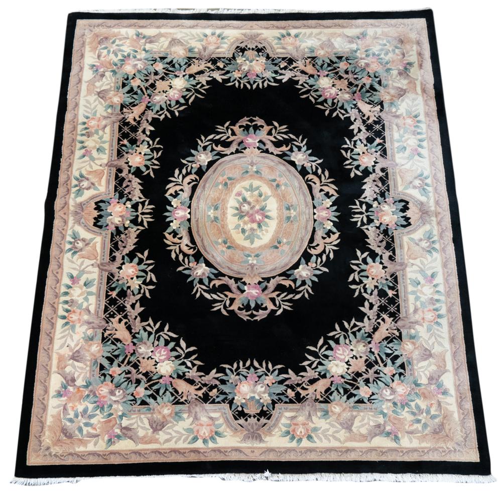 BLACK-GROUND FLORAL RUGBlack-Ground