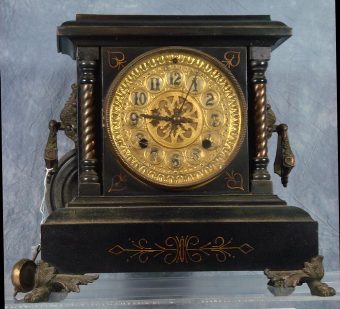 Black iron mantle clock,