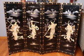 BLACK LACQUER ASIAN 4 PANEL FO